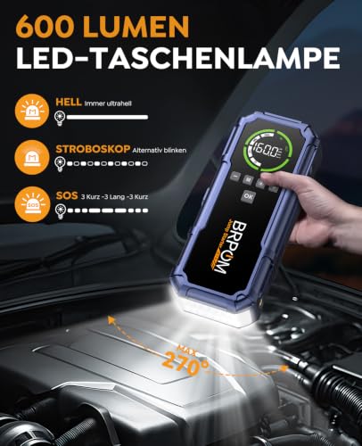 BRPOM 9000A Starthilfe Powerbank mit Luftkompressor 160 PSI – Ansicht 4
