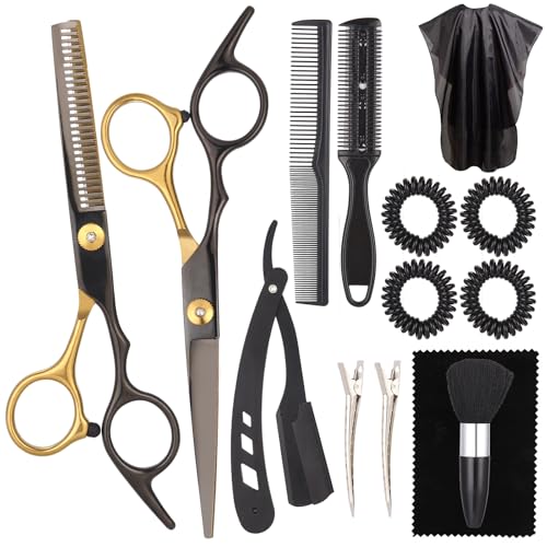 Juego de 16 tijera de peluquería de 17 cm, corte afilado con maquinilla de afeitar, capa de peluquería, tijeras de adelgazamiento, juego de corte para mujeres y hombres