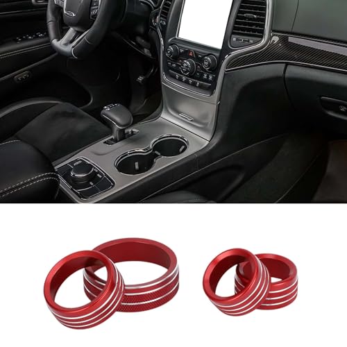 REPAIROCK AC Air Conditioner Media Volume 4WD Control Switch Knob Cover Ring for Jeep Grand Cherokee 2014-2021 Sturdy | Interior Decal Trim Red 4 Pcs Auto Replacement Parts