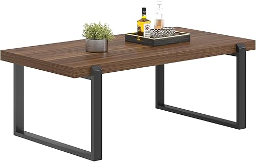 Miniatura 26 de FOLUBAN Mesa de centro rústica, moderna mesa central industrial de madera y metal para sala de estar, roble de 47 pulgadas Roble,Negro