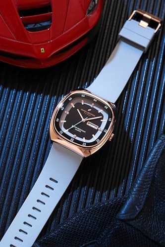 Image of Daniel Hechter Paris Bercy Collection Analog Quartz Watch for Men with Square Dial, Day-Date Display, Crystal Hour Markers and Silicone Strap - DHM1053
