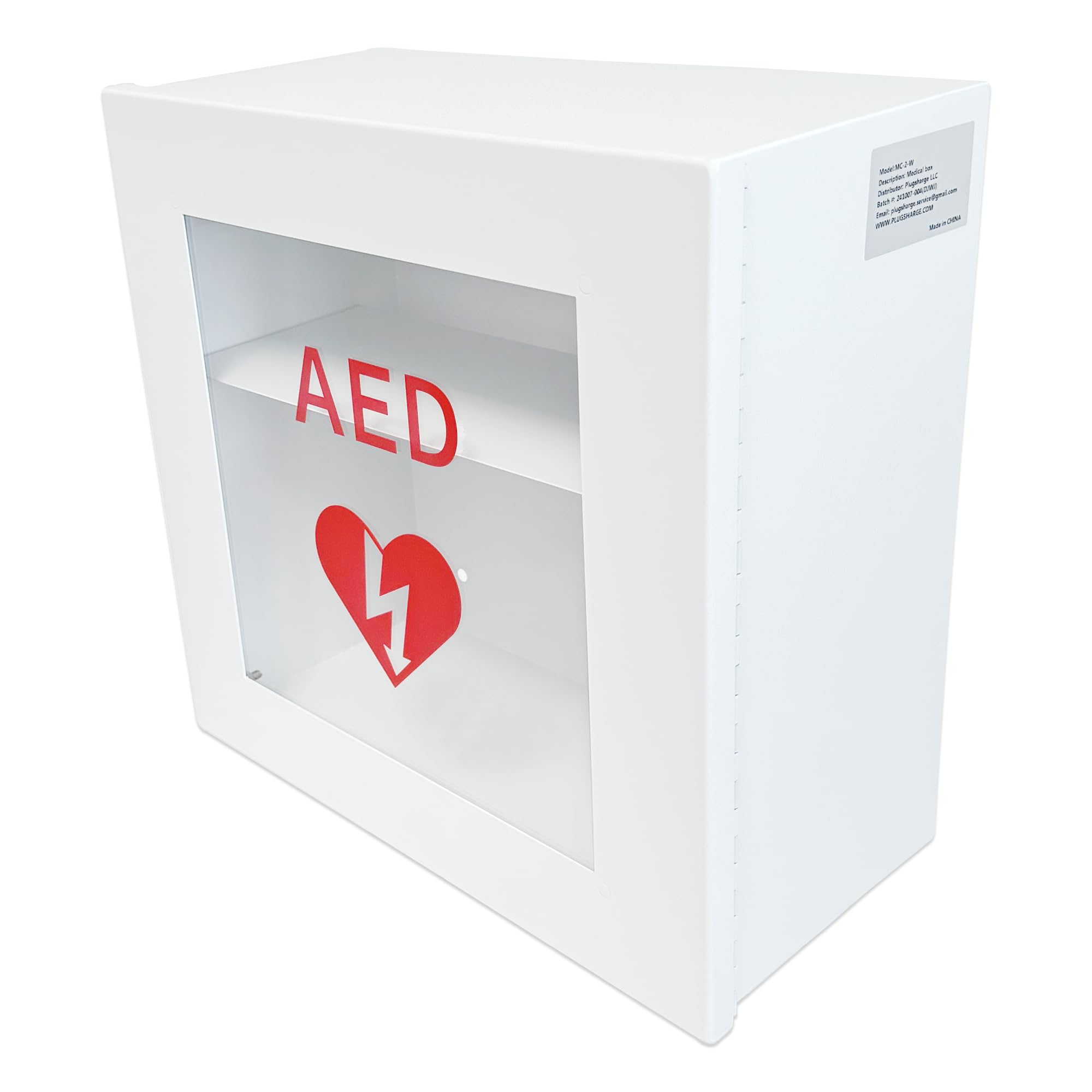 Wandmontierter AED Schrank mit klarem Sichtfenster | AED Defibrillatorschrank aus Stahl, ohne Alarmierung für Büros, Schulen, Fitnessstudios und öffentliche Räume, Weiß