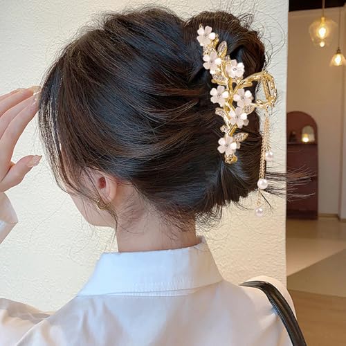 Pinza para cabello floral elegante con perlas y metal miniatura 3