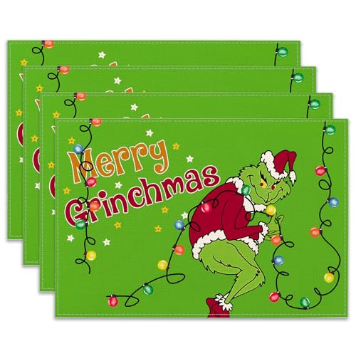 Platzdeckchen Weihnachten 13 Ohok Weihnachten Tischsets Abwaschbar 4er Set, Polyester Leinen...