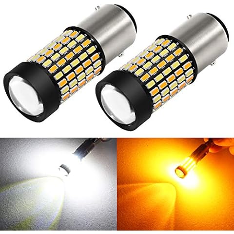 PHINLION Super Bright White Amber Dual Color Switchback 1157 2057 2357 7528 LED Bulbs with Projector for Car Front Turn Signal Parking Lights Cover