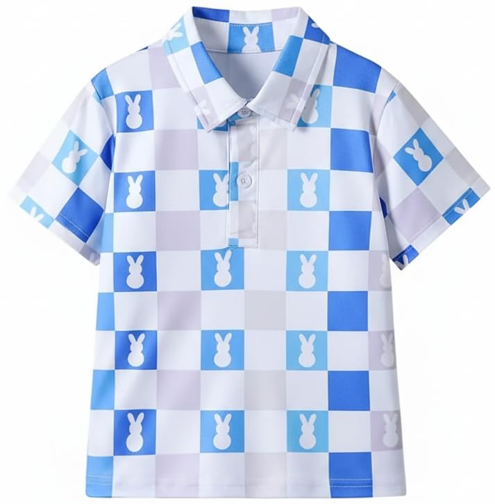 Image of Kids Easter Pattern Multi-Colored Printed Short Sleeve Button-Up Polo Shirt for Boy
