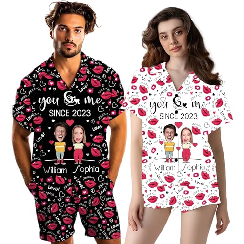 Artsadd Custom Couple Matching Pajamas Set, His and Hers Personalized Photo Pajamas for Women Men