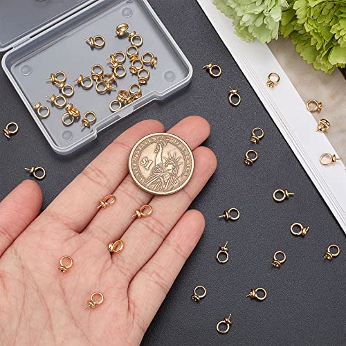 Beebeecraft 50Pcs/Box Eye Pin Bail Peg Pendants 18K Gold Plated Screw Eye Pinch Bails for Half Drilled Beads Jewelry Making Findings - Image 3