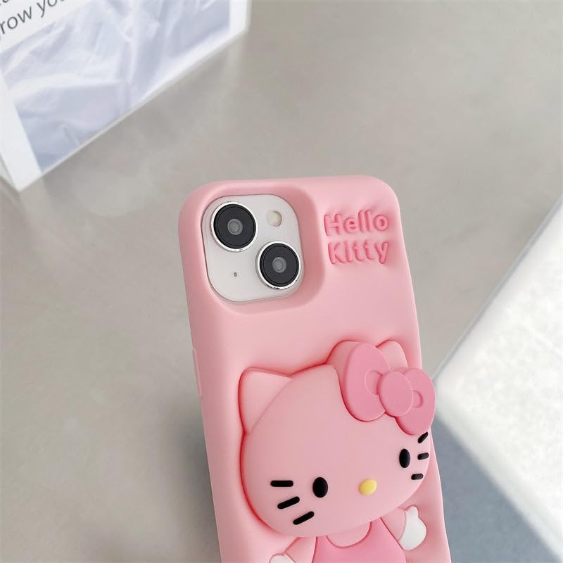 Image of COVERLY for iPhone 17 3D Cartoon Pink Kitty Case,Full Protective Bow Cat Girly Pop Doll Back Case with Holder Cute Soft Silicone Stylish Fashion Aesthetic Cover for Apple iPhone 17