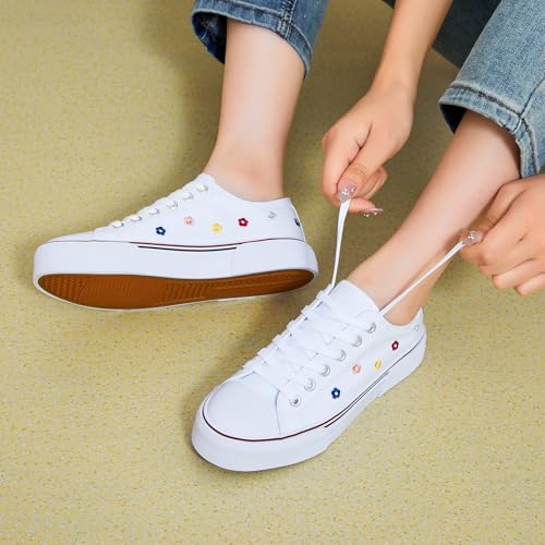 Image of hash bubbie White Sneakers for Women Low Top Canvas Shoes Womens Canvas Sneakers Women's Fashion Sneakers Slip on Casual Tennis Shoes
