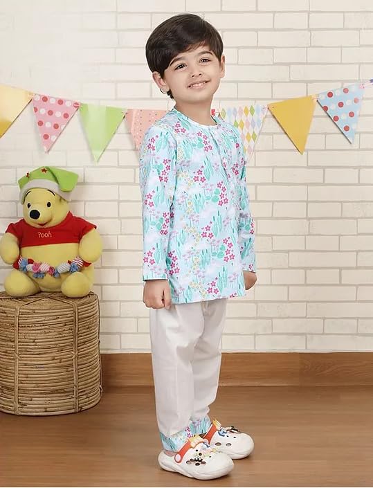 Image of POLKA TOTS 100% Pure Cotton Night Suit for Kids Boys & Girls | Traditional Kurta Pyjama Night wear Set for Kids | Ultra-Soft & Breathable Material Nightwear & Pyjama Set | from 6 Months to 8 Years