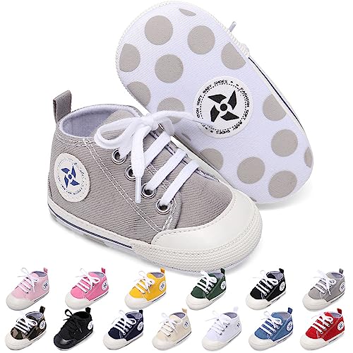 Image of Baby Boys Girls Star High Top Sneaker Soft Anti-Slip Sole Newborn Infant First Walkers Canvas Denim Shoes