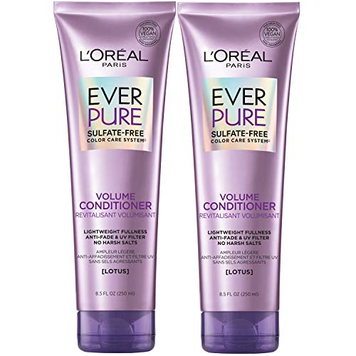L'Oreal Paris EverPure Volume Sulfate Free Conditioner for Color-Treated Hair, Volume + Shine for Fine, Flat Hair, with Lotus Flower, 2 Count (8.5 Fl; Oz each) (Packaging May Vary)