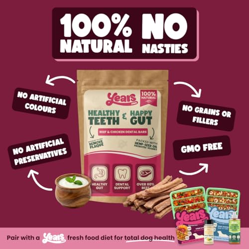 YEARS 2-in-1 Beef & Chicken Natural Dog Dental Chews for Digestion | 120g | Probiotic Yogurt & Hemp Organic Dog Treat - Image 6