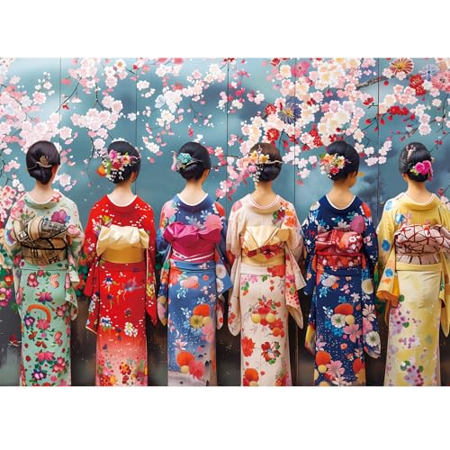 500 Piece Puzzle for Adults-Elegant Kimono Beauties Puzzle| Recycled Paper Jigsaw Puzzles 500 Pieces | Challenging Family Activity Great Gift Idea for Family Friends | Hard Puzzle Size 20.5X 15 inches