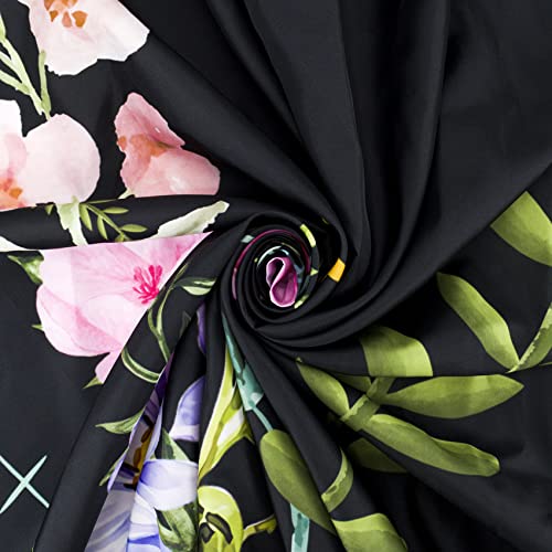 Hvest Colorful Floral Shower Curtain With Hooks, Pink Flower Plant With Vintage Butterfly On Black Shower Curtain For Bathroom, Boho Gold Stars Moon Bathroom Shower Curtain Set, 72X72 Inches #TOP4