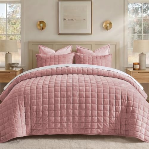 BEDELITE Velvet Quilt Set Queen Size, Luxury Velvet Comforter Bedding