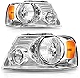 ADCARLIGHTS 2004-2008 F150 Headlight Assembly for 04-08 Ford F150 Pickup/ 06-08 Lincoln Mark LT Clear Lens Chrome Housing with Amber Reflector Headlamp Replacement Left and Right