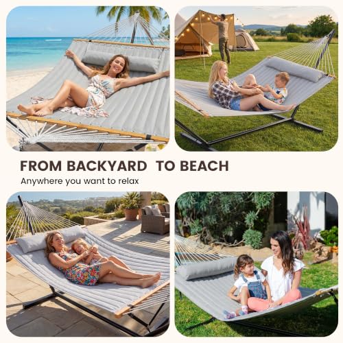 Image of ANAGOO Double Hammock with Stand 500lbs Heavy Duty Outdoor Two Person Gray
