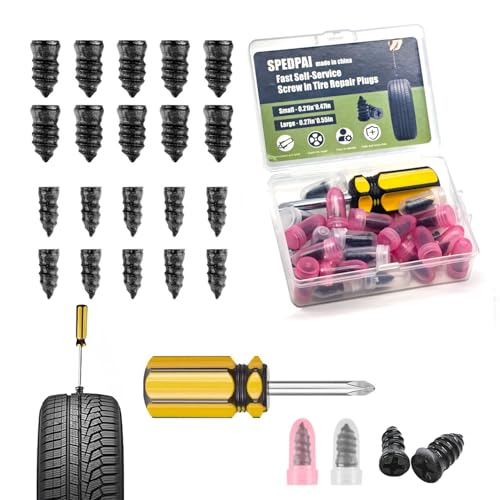 Image of Tire Repair Rubber Nails Kit with 2 Sizes,2026 New Vacuum Screw Type Tire Plug Fast Tool with Screwdriver,Self-Service Screw in Tire Plugs Repair Tools for Car,Motorcycle,Truck,Bikes(20Pcs)