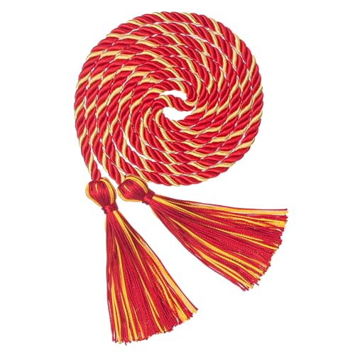Image of ONUPGO Graduation Cord, Graduation Honor Cords Rayon Braided Tassel Cord, 68 inch inch Polyester Yarn Long Robe Honor Rope for Graduation Students, Bachelor Gown, Gold /Red