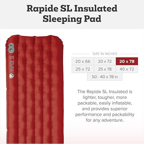 Image of Big Agnes Rapide SL - Insulated Sleeping Pad, Ultralight, All Season Compact Backpacking and Hiking, Pumphouse Sack Included, Orange, 20x78 Long
