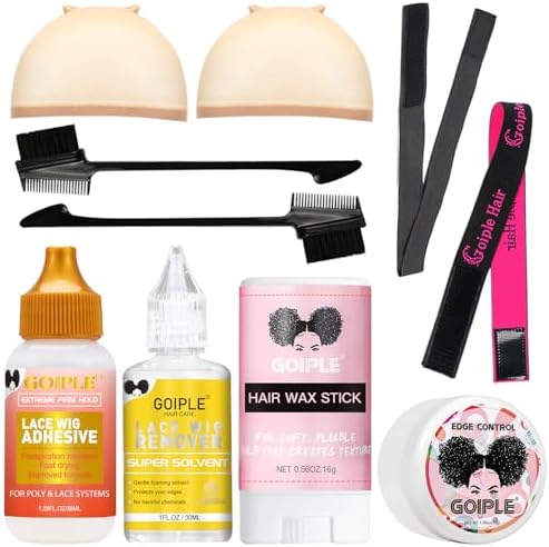 Lace Front Wig Glue Set - Waterproof With Tools, Hair Wax Stick, Remover, Edge Control Wax, Wig Band, and Dual Brush