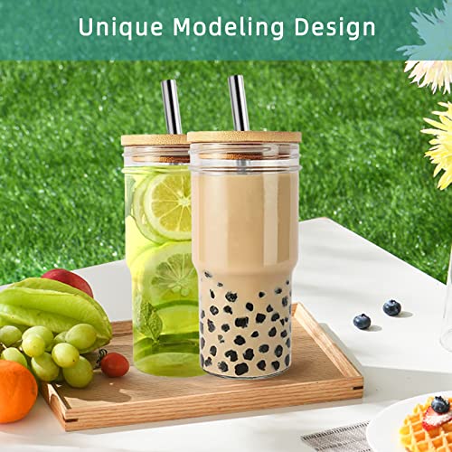 Wee Me Glass Cups With Bamboo Lids And Straws, Mason Jar Glass Tumbler 4 Pack, Reusable Boba Cups, Iced Coffee Drinking Glasses For Coffee, Bubble Tea, Smoothies, Juice (22 Oz - Pack Of 4) #TOP1