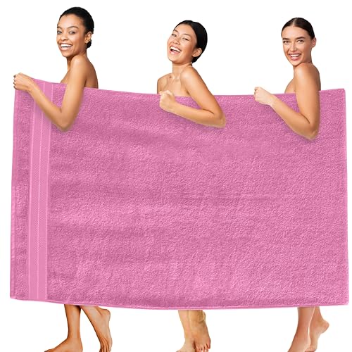 Image of Elegant Comfort Three Line Popcorn Extra Large Luxury Bath Towel - 40 inch x 80 inch inch, Premium Hotel Spa Quality 1 Piece Oversized Bath Sheet 100% Turkish Cotton Super Soft Highly Absorbent, Light Pink