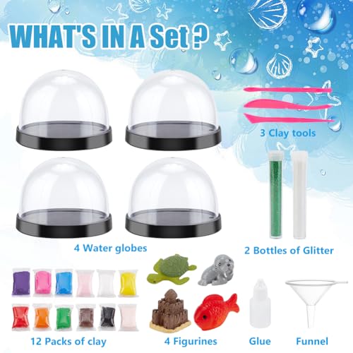WEBEEDY DIY Unterwasserwelt Schneekugel Bastelset 4 Sets Machen Sie Ihre Eigene Unterwasser Kugel Mit 3 Unterwasserfiguren Bildhauerei Kunsthandwerk Für Geburtstagsgeschenk Partydekoration