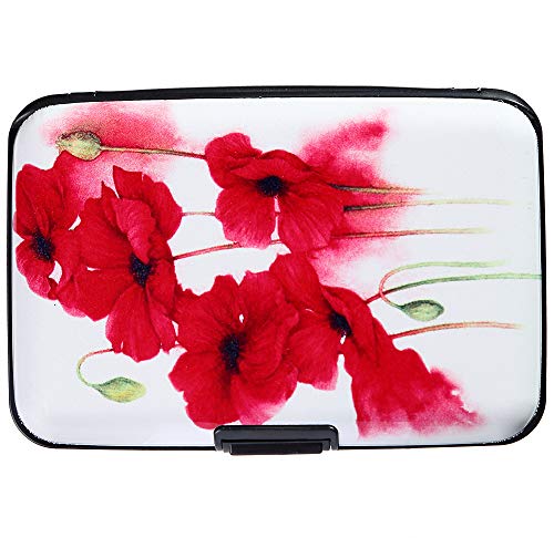 Aluminum Wallet Rfid Blocking Slim Metal Credit Card Holder Hard Case (Red Poppies) #TOP4