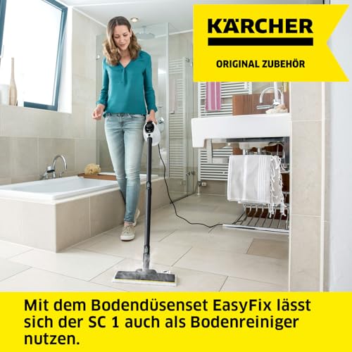 Kärcher Bodendüsenset EasyFix für SC 1, 1 EasyFix-Bodendüse, 1 Universal-Bodentuch aus Feinstfaser, 2 Verlängerungsrohre (0,5 m), Original-Zubehör für Kärcher Dampfreiniger SC 1