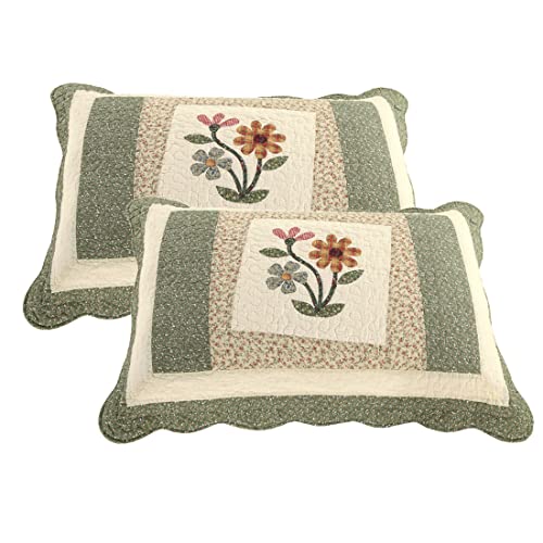 Vctops 2-Piece Elegant Floral Patchwork Pillow Shams Queen Size 100% Cotton Quilted Decorative Pillow Shams Set cover