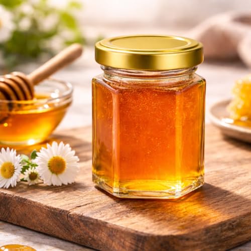 190ml Hexagonal Glass Jars with Elegant Gold Twist-Off Lids (Pack of 24) | Ideal for Honey, Jam & Chutney Storage | J&B - Image 2