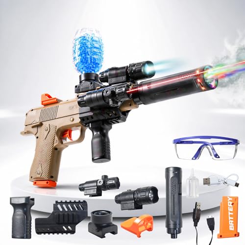 Image of VikriDa Automatic & Manual (Dual Mode) M1911 Electric Automatic Ball Blaster Toy Gun with Smoke Spray and LED Sensor Light Suppressor | Toy Gun with Rapid Fire Mode with Accessories for Adults