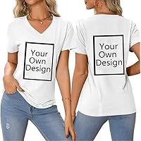 Créez Votre T Shirt Personnalisé Femme Col V - Tee Shirt Personnalisable avec Texte ou Photo Imprimée Avant/Arrière - T Shirt personnalisé Grande Taille - T-Shirts Fantaisie Idée Cadeau Anniversaire