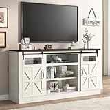 Hlivelood 66' Farmhouse TV Stand with Power Outlets for 75 65 Inch TVs, Entertainment Center with Sliding Barn Door & Large Storage Cabinets w/Adjustable Shelf, 33' Tall TV Media Console, Rustic White