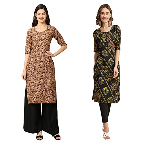 Image of Pinkmint Women's Crepe Digital Print Straight Kurta [Pack of 2]