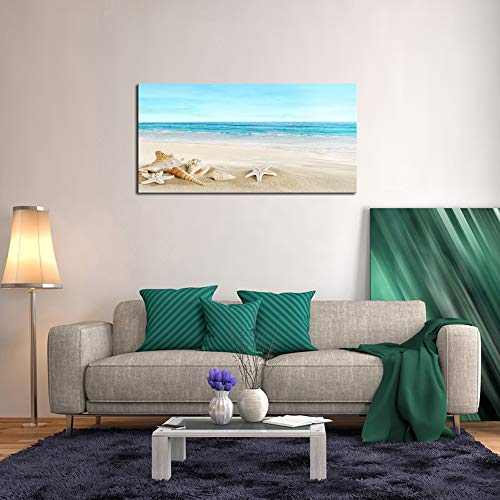 Dzl Art S73950 Beach Picture Decor Ocean Painting Canvas Wall Art Prints Of Starfish And Seashell On Sandy Seaside Ready To Hang For Living Room Bedroom Office Wall Decor Home Decoration #TOP3