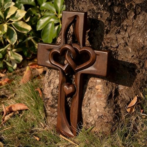 Croix en bois décoration murale rustique marron suspendre