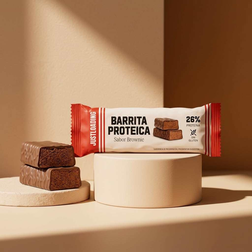 JUSTLOADING Barrita Proteica Brownie Chocolate Negro, 35 unidades x 27g