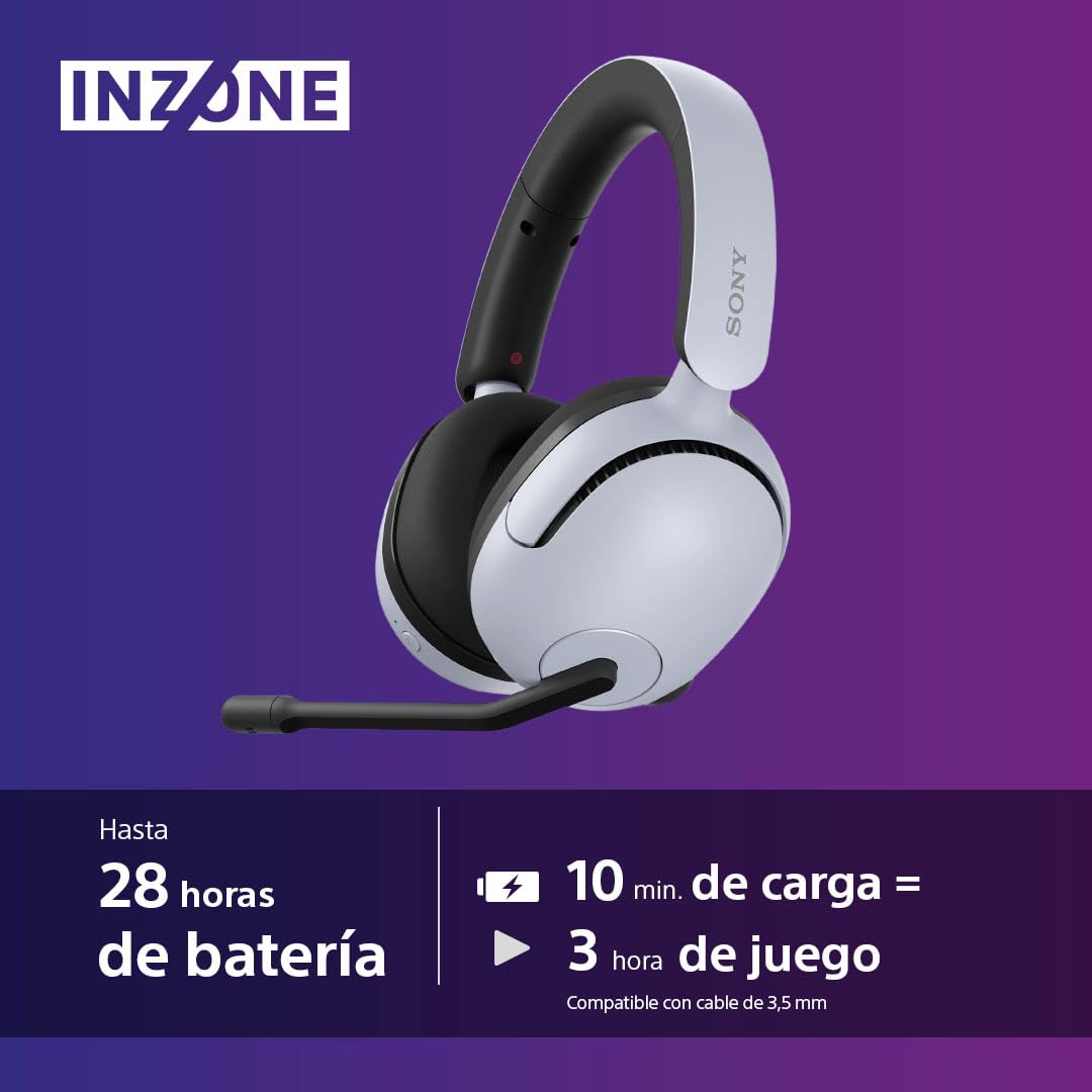 Sony INZONE H5, Auriculares inalámbricos para Gaming, Compatible con PC y PS5, 360 Spatial Sound para Gaming, cómoda sujeción, 28 Horas de autonomía, Baja latencia y micrófono con IA