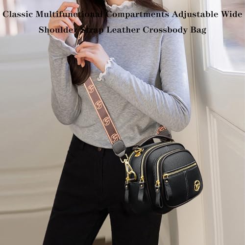 Easiotward Handbag, Classic Multifunctional Compartments Adjustable Wide Shoulder Strap Leather Crossbody Bag2