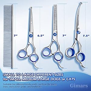 Gimars Professional 5 in 1 Grooming Scissors for Dogs 4CR with Safety Round Tip, Heavy Duty Titanium Coated Straight & Thinning & Curved Shears