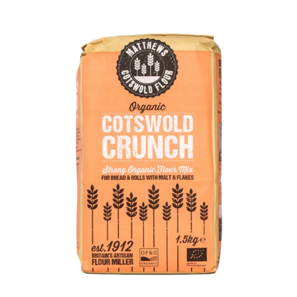 Matthews Cotswold Crunch Flour 1.5Kg - Specialty Blend of Strong White Flour, Malted Wheat Flakes, and Malt Flour for Nutty, Flavorsome Artisan Breads and Rolls