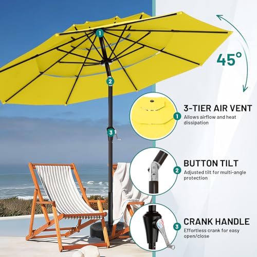 Image of AreShark 9ft 3-Tier Patio Umbrellas, Outdoor Umbrella with 8 Sturdy Ribs UV Protection Windproof, Market Table Umbrella w /Push Button Tilt & Crank for Pool, Porch, Deck, Garden(Yellow)