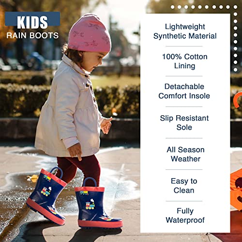 NORTY Rubber Rain Boots for Kids - Waterproof Rubber Boots Boys and Girls Solid & Printed Rainboots for Toddlers and Kids - Trains - Thumbnail 2