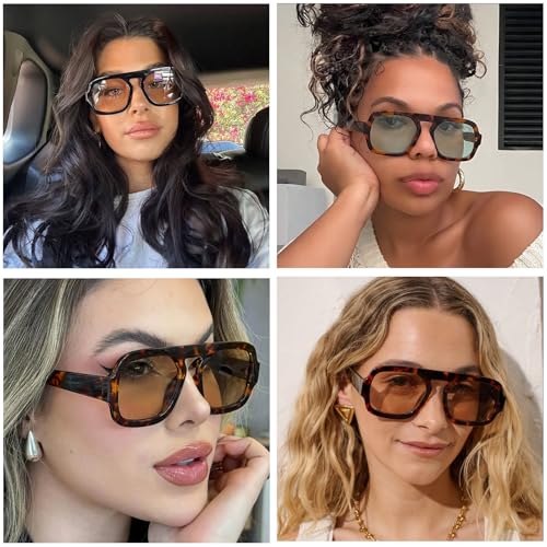 YDAOWKN Retro Square Aviator Sunglasses for Women Men Trendy Flat Top Sun Glasses UV Protection Vintage Shades3