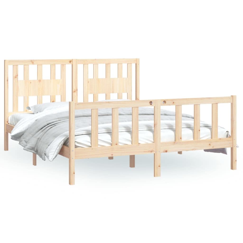 Lite drewno sosnowe Klasyczna rama z wezgłowiem Brąz 160x200 cm | Rama łóżka z wezgłowiem lite drewno sosnowe 160x200 cm solidna stabilna