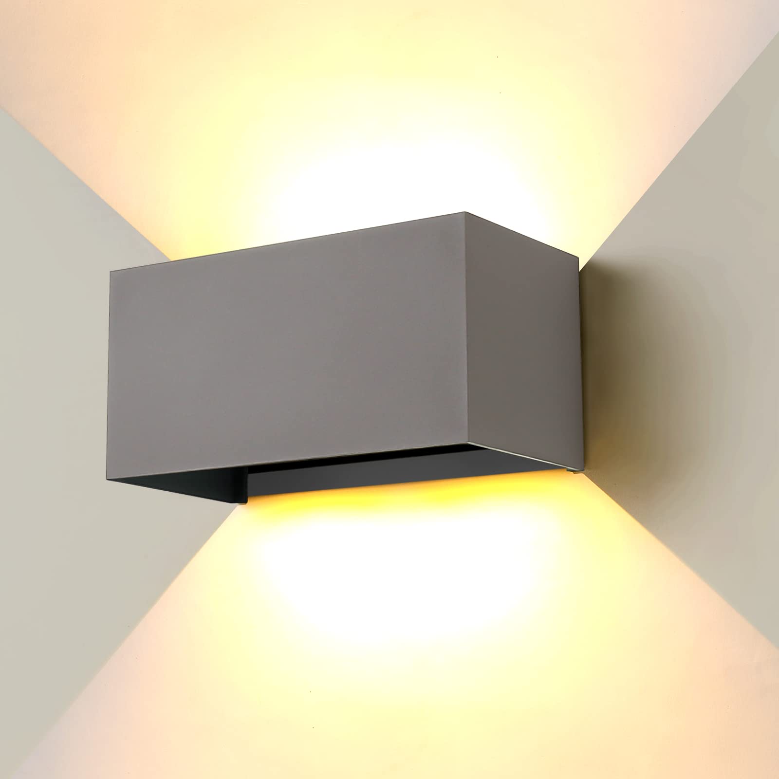 ENCOFT 24W Applique da Parete interno Esterno Lampada da Esterno a Parete COB LED Moderno Grigio, IP65 Impermeabile in Alluminio Luce Bianco Caldo 3000K per Giardino Balcone Grigio